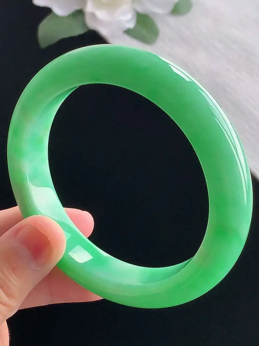 a货翡翠老坑冰润满绿正装正圈手镯58-59圈口  尺寸58.8×12.3×9.6mm 重量71.00g 1017 A93