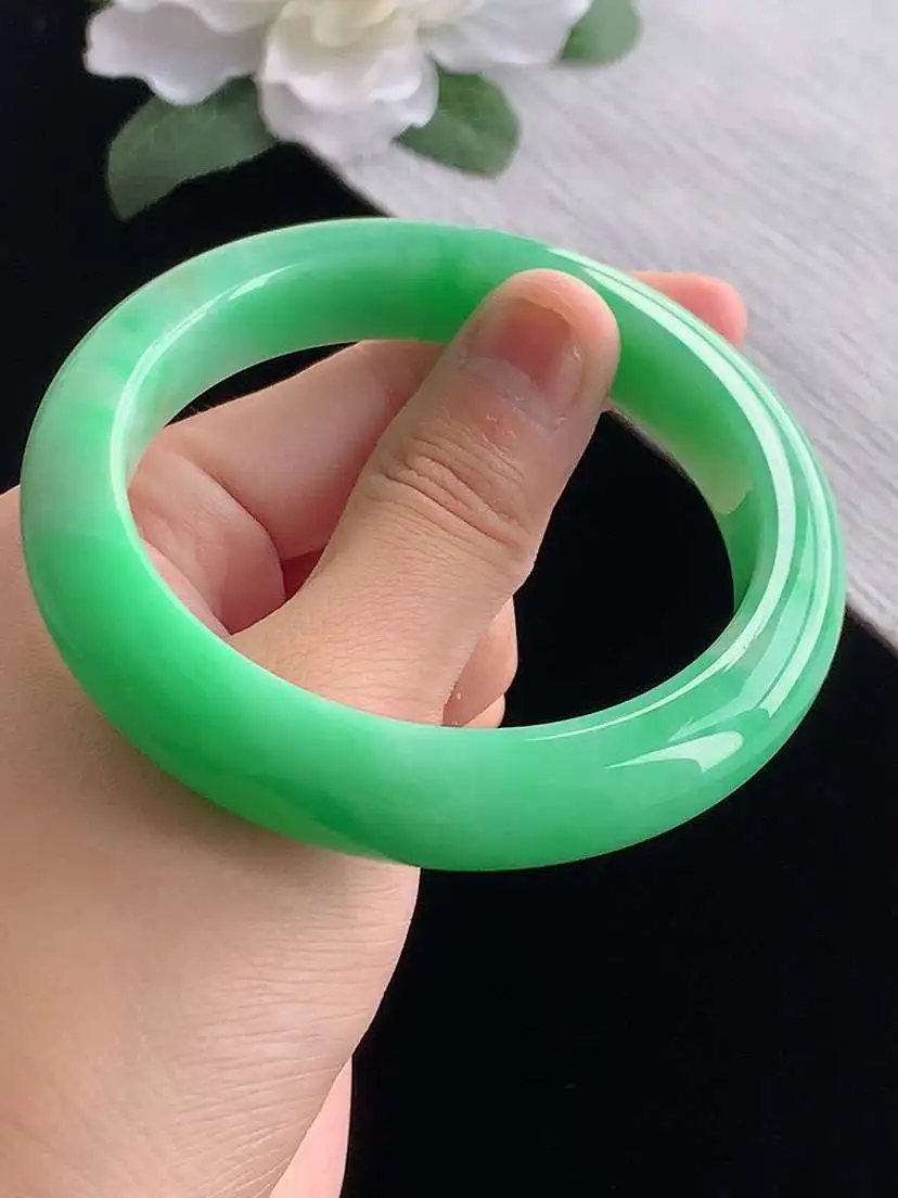 a货翡翠老坑冰润满绿正装正圈手镯58-59圈口  尺寸58.8×12.3×9.6mm 重量71.00g 1017 A93
