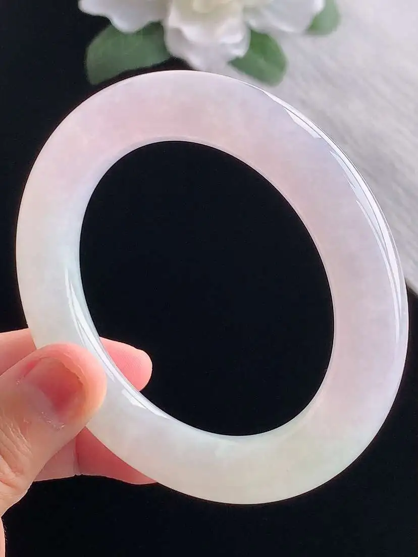 a货翡翠老坑冰种紫罗兰胖圆条手镯55-56圈口  尺寸55.8×11.6mm 重量76.43g 10