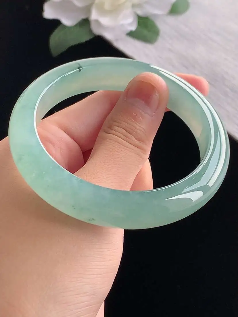 a货翡翠老坑冰种晴水飘花正装正圈手镯56-57圈口  尺寸56.5×12.5×8.5mm 重量60.10g 1017