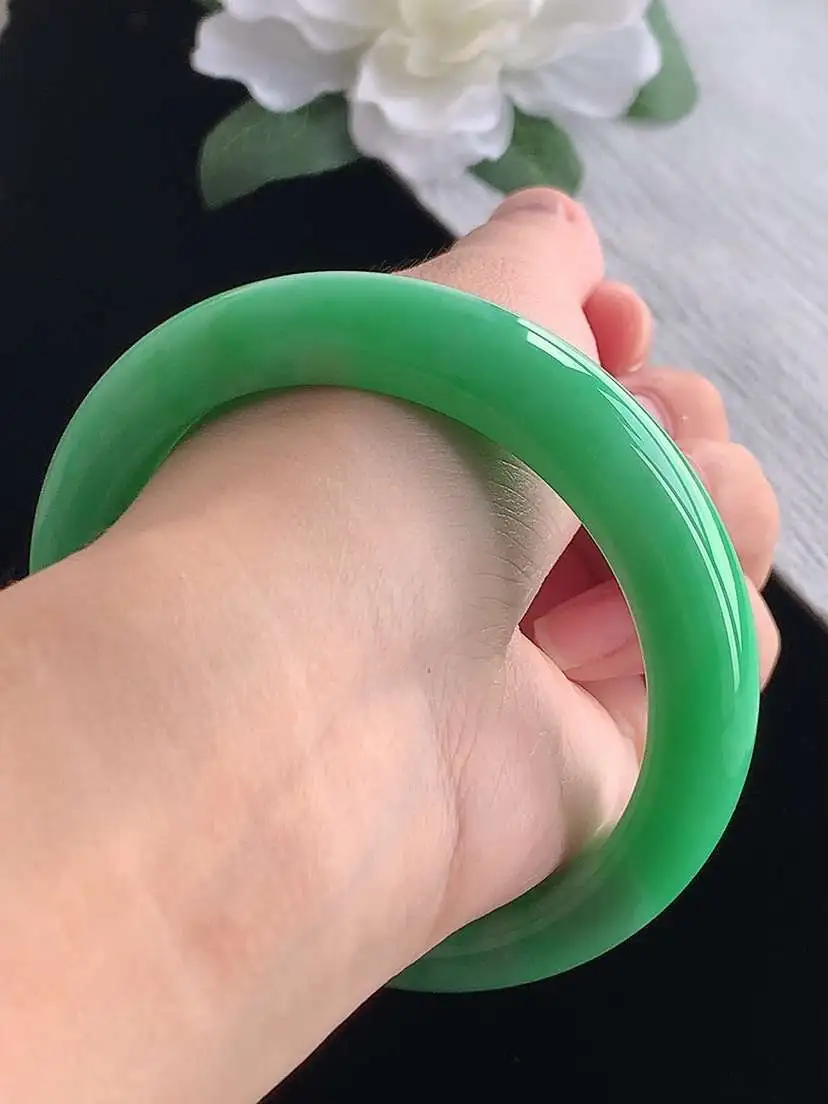 a货翡翠老坑冰润满绿正装正圈手镯58-59圈口  尺寸58.8×12.3×9.6mm 重量71.00g 1017 A93