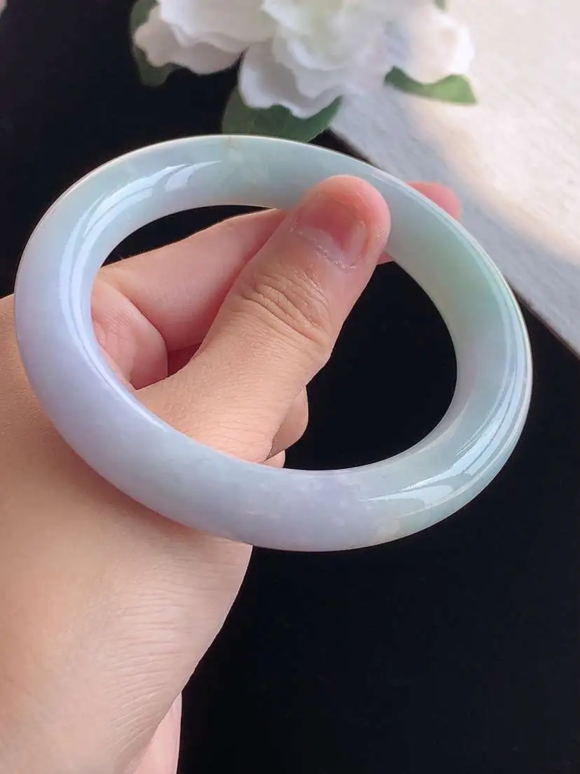 a货翡翠老坑冰润紫罗兰胖圆条手镯57-58圈口  尺寸57.6×11mm 重量73.65g 1018