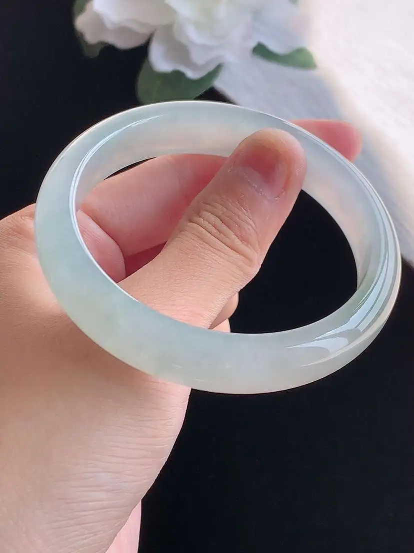 a货翡翠老坑冰种晴水正装正圈手镯56-57圈口  尺寸56.3×12×7.3mm 重量49.44g 1018