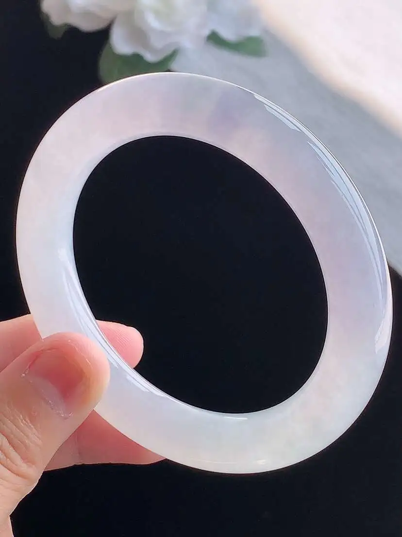 a货翡翠老坑冰种紫罗兰圆条手镯55-56圈口  尺寸55×10mm 重量62.14g 1018