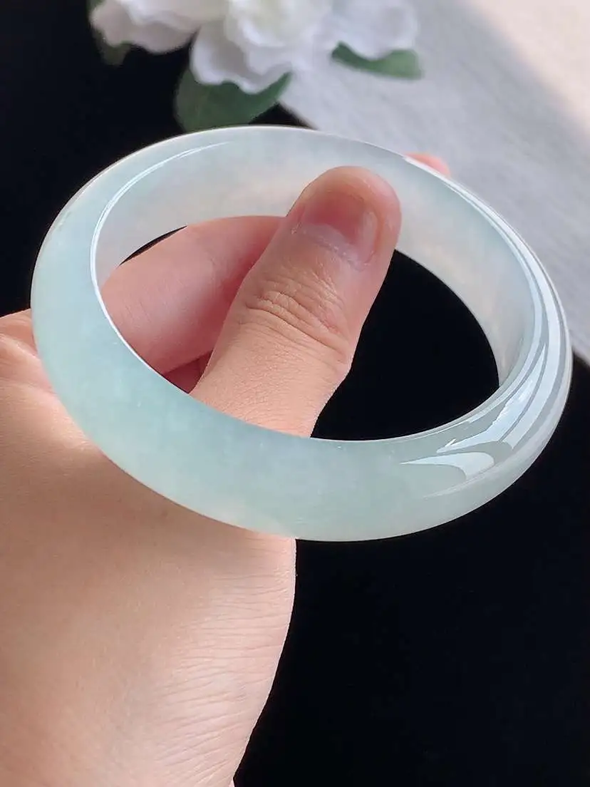 a货翡翠老坑冰种晴水正装正圈手镯57-58圈口 尺寸57×14.3×8mm 重量64.16g 1018