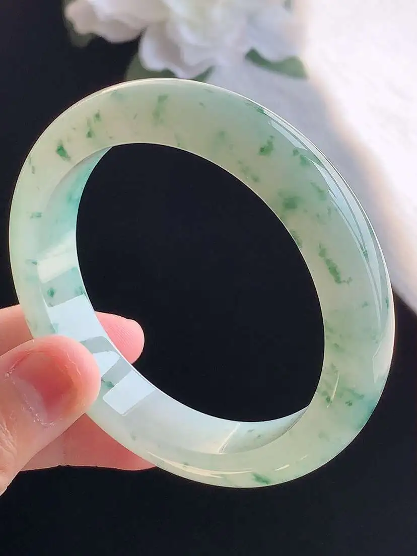 a货翡翠老坑冰种飘花正装正圈手镯54-55圈口  尺寸54.5×12.5×8mm 重量59.68g 1018