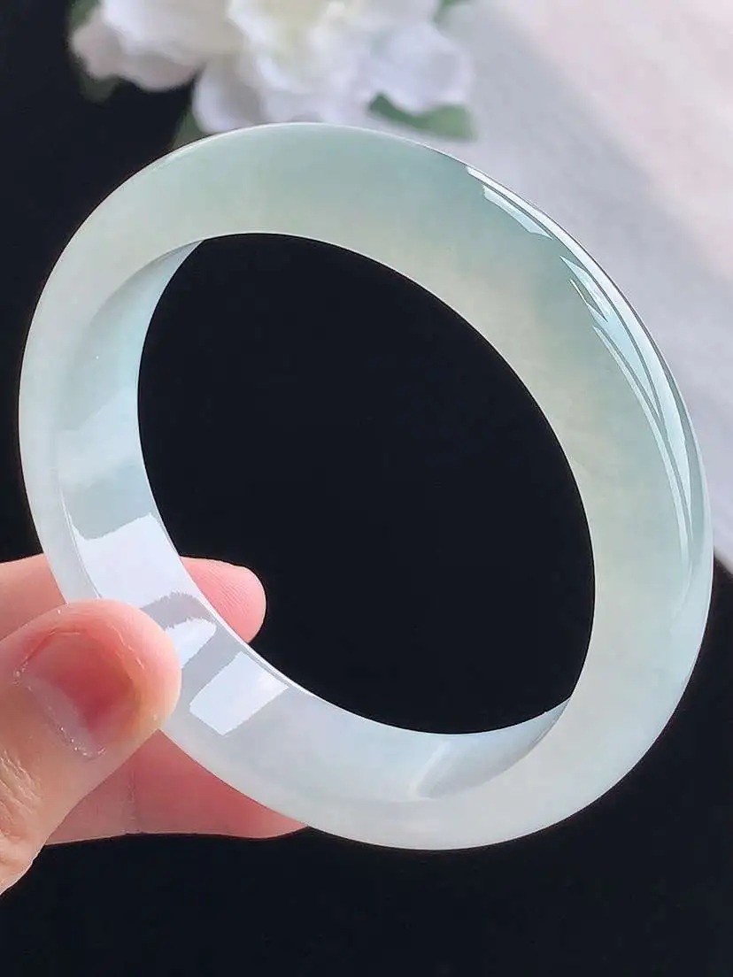 a货翡翠老坑冰种晴水正装正圈手镯57-58圈口 尺寸57×14.3×8mm 重量64.16g 1018
