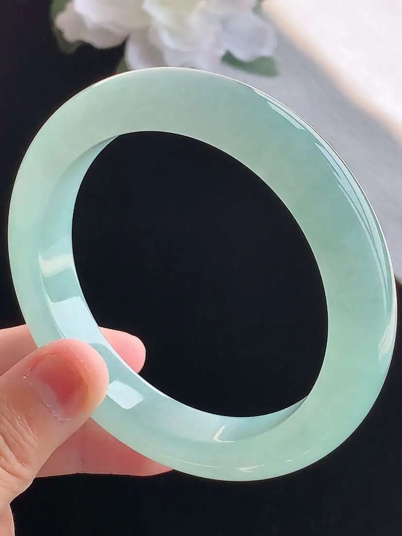 a货翡翠老坑冰种晴水厚装正装正圈手镯60-61大圈口  尺寸60.8×12.5×9.5mm 重量79.28g 1018 A78