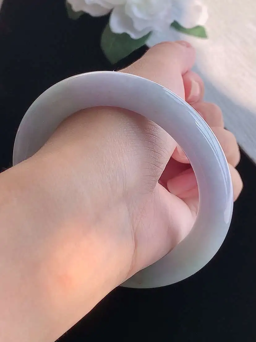 a货翡翠老坑冰润紫罗兰胖圆条手镯57-58圈口  尺寸57.6×11mm 重量73.65g 1018