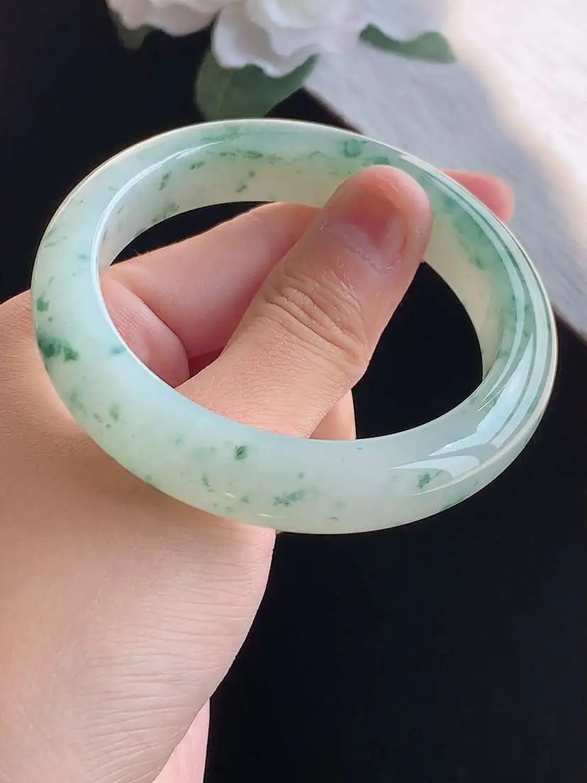 a货翡翠老坑冰种飘花正装正圈手镯54-55圈口  尺寸54.5×12.5×8mm 重量59.68g 1018