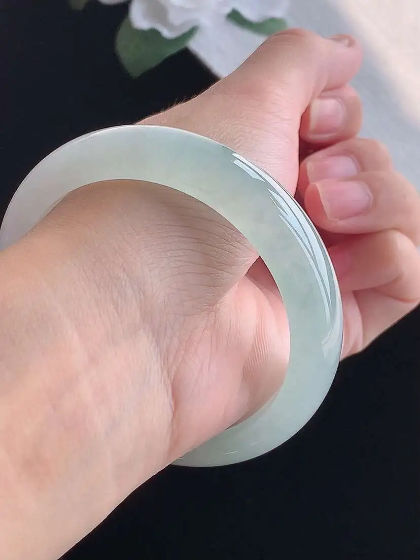 a货翡翠老坑冰种晴水正装正圈手镯57-58圈口 尺寸57×14.3×8mm 重量64.16g 1018
