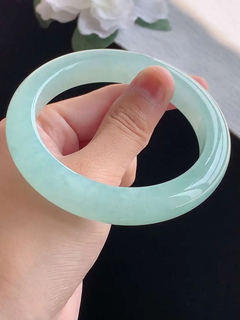 a货翡翠老坑冰种晴水厚装正装正圈手镯60-61大圈口  尺寸60.8×12.5×9.5mm 重量79.28g 1018 A78
