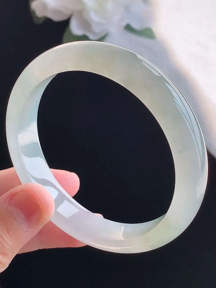 a货翡翠老坑冰种晴水正装正圈手镯56-57圈口  尺寸56.3×12×7.3mm 重量49.44g 1018