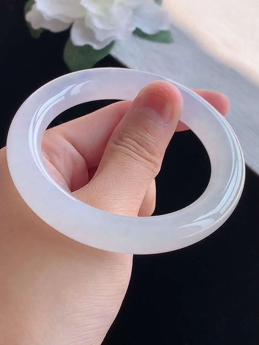a货翡翠老坑冰种紫罗兰圆条手镯55-56圈口  尺寸55×10mm 重量62.14g 1018
