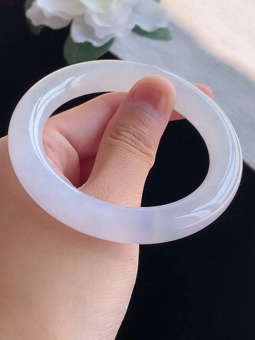 a货翡翠老坑冰种紫罗兰圆条手镯55-56圈口  尺寸55×10mm 重量62.14g 1018