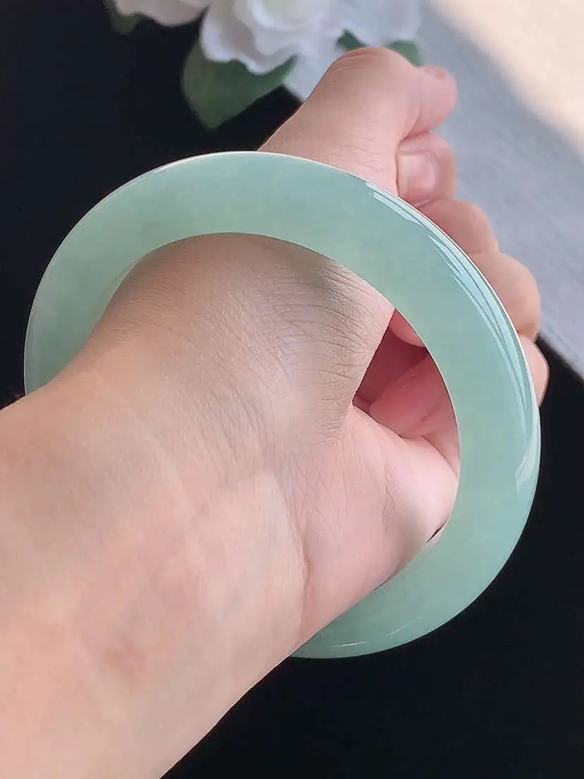 a货翡翠老坑冰种晴水厚装正装正圈手镯60-61大圈口  尺寸60.8×12.5×9.5mm 重量79.28g 1018 A78
