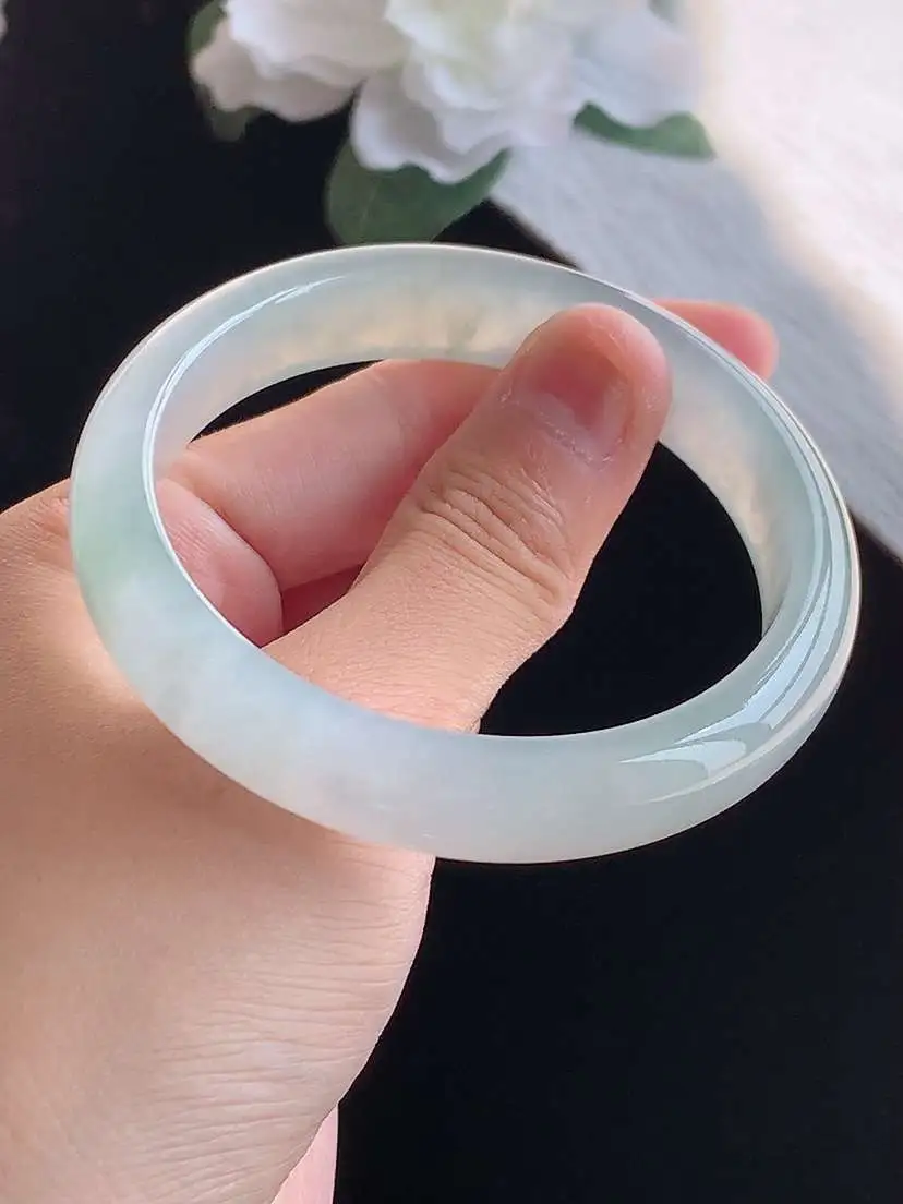 a货翡翠老坑冰种晴水正装正圈手镯56-57圈口  尺寸56.3×12×7.3mm 重量49.44g 1018
