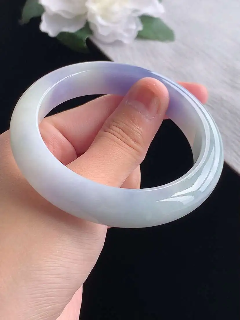 a货翡翠老坑冰种紫罗兰正装正圈手镯56-57圈口  尺寸56×12.8×8.8mm 重量64.00g 1019