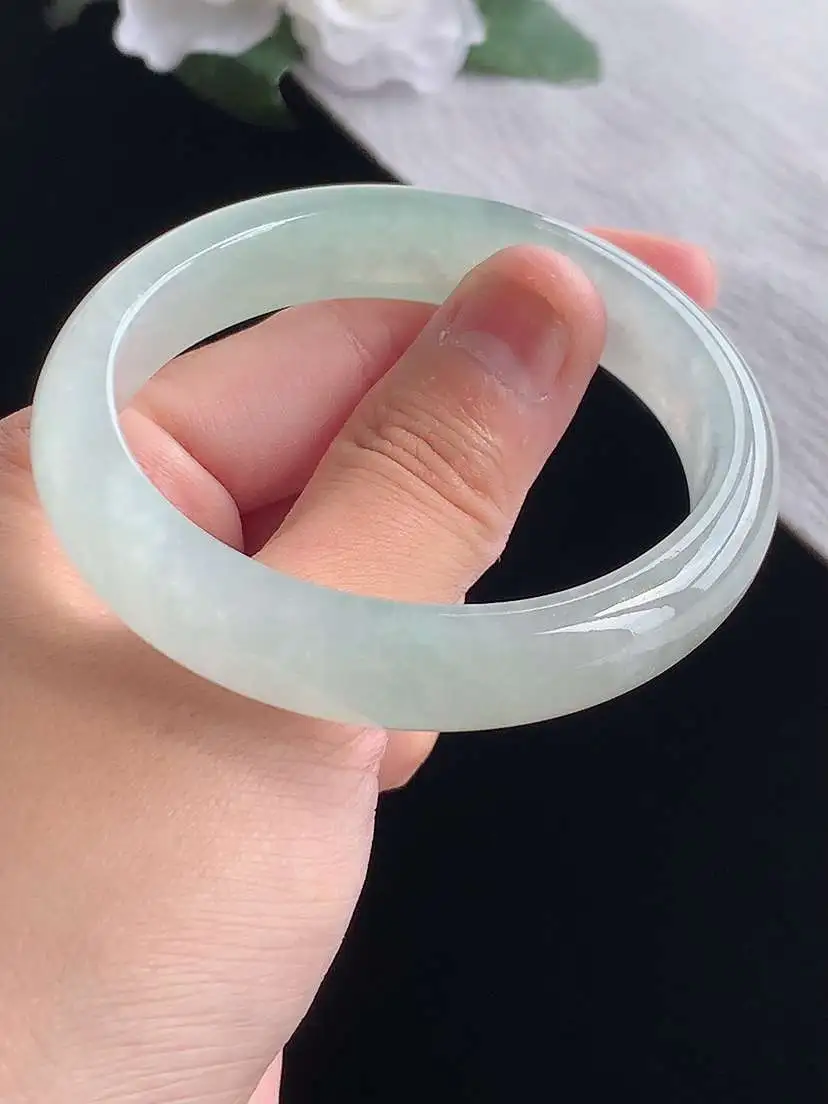 a货翡翠老坑冰种晴水贵妃手镯54-55圈口 尺寸54.5×48.8×12×7mm 重量44.13g 1019