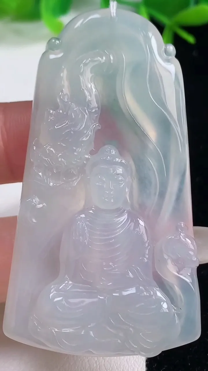 天然A货翡翠种飘花祥龙阿弥陀佛吊坠，尺寸62.8-34.3-5.5，重量:23.00g
10月20日