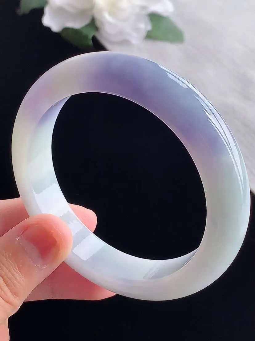 a货翡翠老坑冰种紫罗兰正装正圈手镯56-57圈口  尺寸56×12.8×8.8mm 重量64.00g