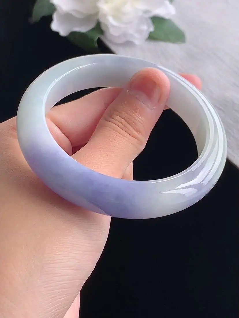 a货翡翠老坑冰种紫罗兰正装正圈手镯56-57圈口  尺寸56×12.8×8.8mm 重量64.00g 1019