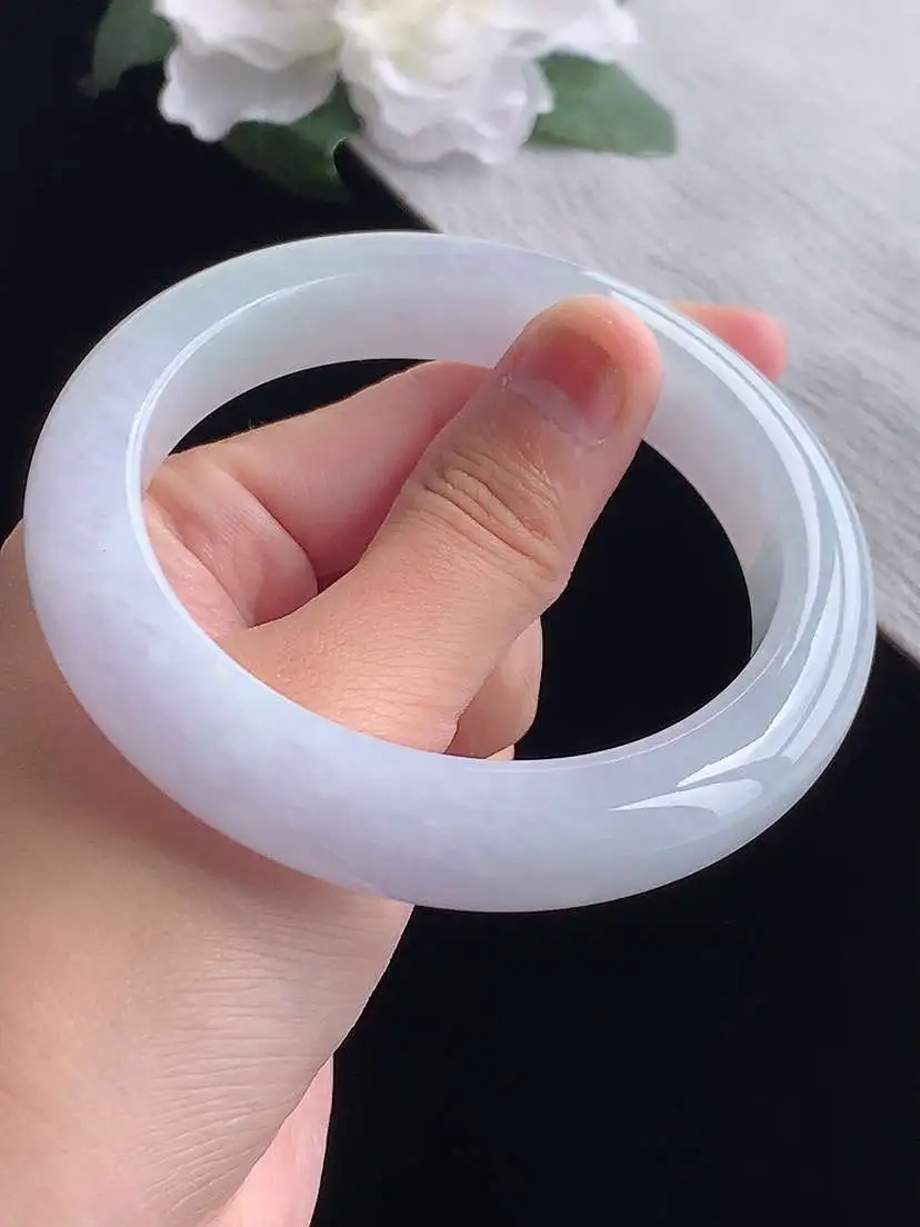 a货翡翠老坑冰种紫罗兰厚装正装正圈手镯60-61大圈口  尺寸60.5×13×10.3mm 重量83.65g 1019