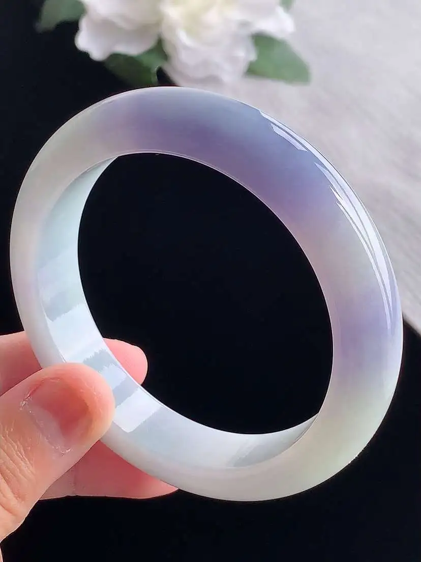 a货翡翠老坑冰种紫罗兰正装正圈手镯56-57圈口  尺寸56×12.8×8.8mm 重量64.00g 1019
