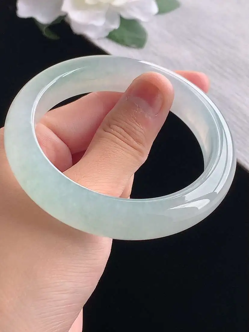 a货翡翠老坑冰种晴水正装正圈手镯56-57圈口  尺寸56.8×12.8×8.8mm 重量65.76g 1020