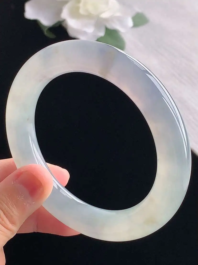 a货翡翠老坑冰种紫罗兰胖圆条手镯58-59圈口  尺寸58×11.6mm 重量79.83g 1020 A87