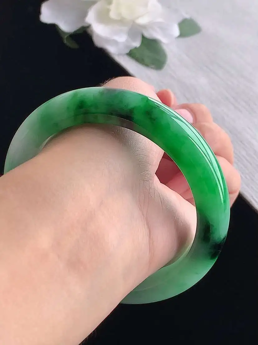 a货翡翠老坑冰种飘绿厚装正装正圈手镯59-60大圈口  尺寸59.2×12.8×9.5mm 重量71.93g 1020 A83