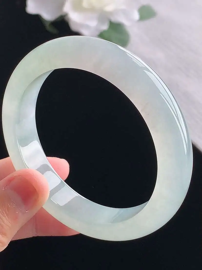 a货翡翠老坑冰种晴水正装正圈手镯56-57圈口  尺寸56.8×12.8×8.8mm 重量65.76g 1020