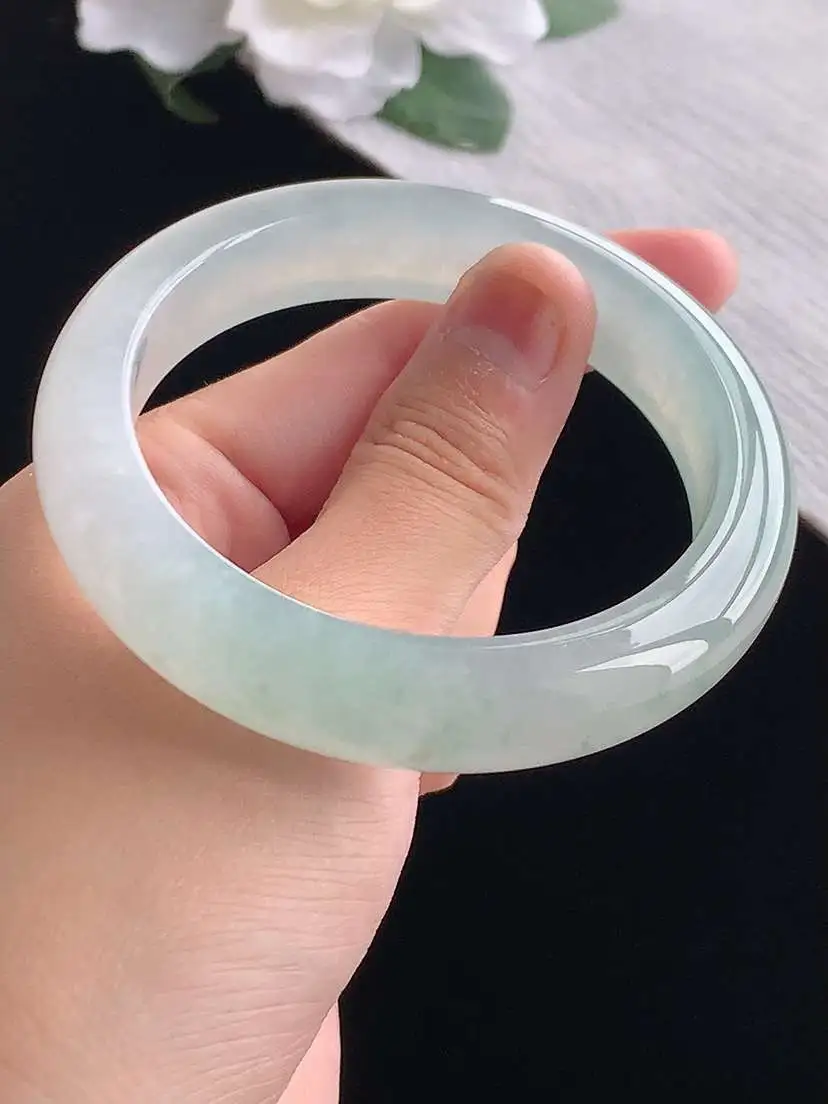 a货翡翠老坑冰种晴水正装正圈手镯56-57圈口  尺寸56.8×12.8×8.8mm 重量65.76g 1020