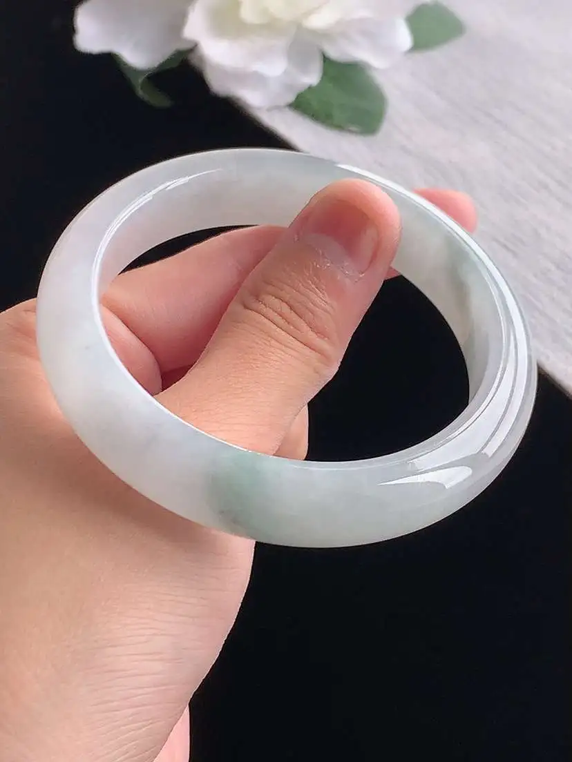 a货翡翠老坑冰种飘花正装正圈手镯56-57圈口 尺寸56.5×12.6×8.2mm 重量59.00g 1020