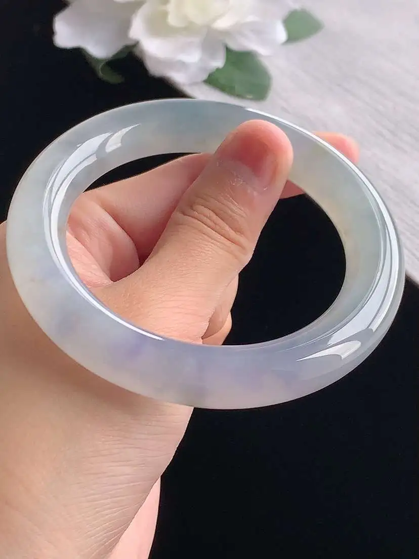 a货翡翠老坑冰种紫罗兰胖圆条手镯58-59圈口  尺寸58×11.6mm 重量79.83g 1020