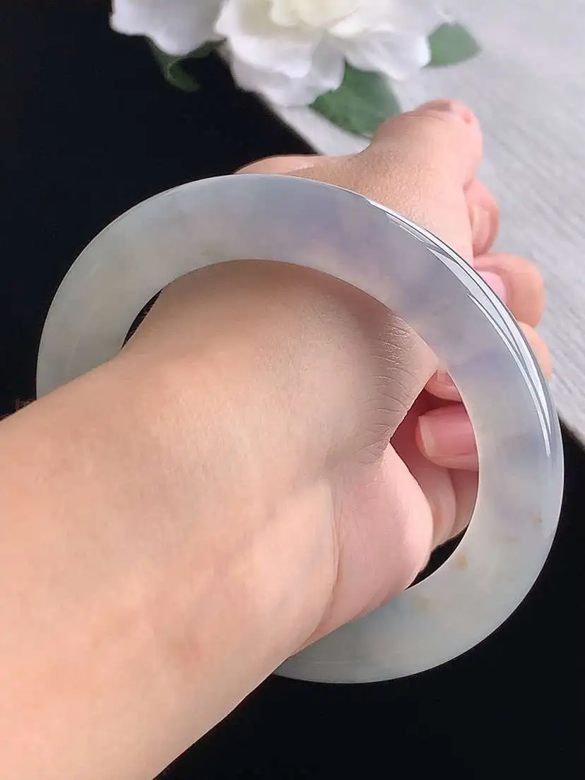 a货翡翠老坑冰种紫罗兰胖圆条手镯58-59圈口  尺寸58×11.6mm 重量79.83g 1020