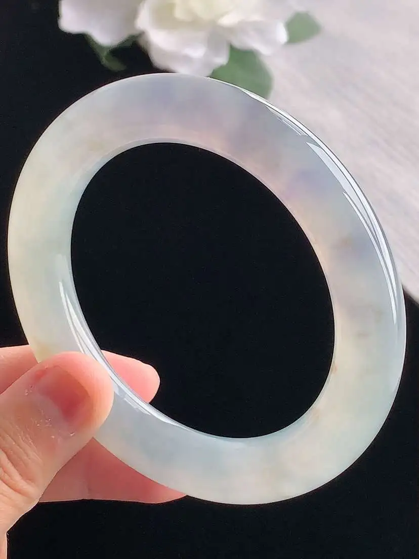 a货翡翠老坑冰种紫罗兰胖圆条手镯58-59圈口  尺寸58×11.6mm 重量79.83g 1020 A87