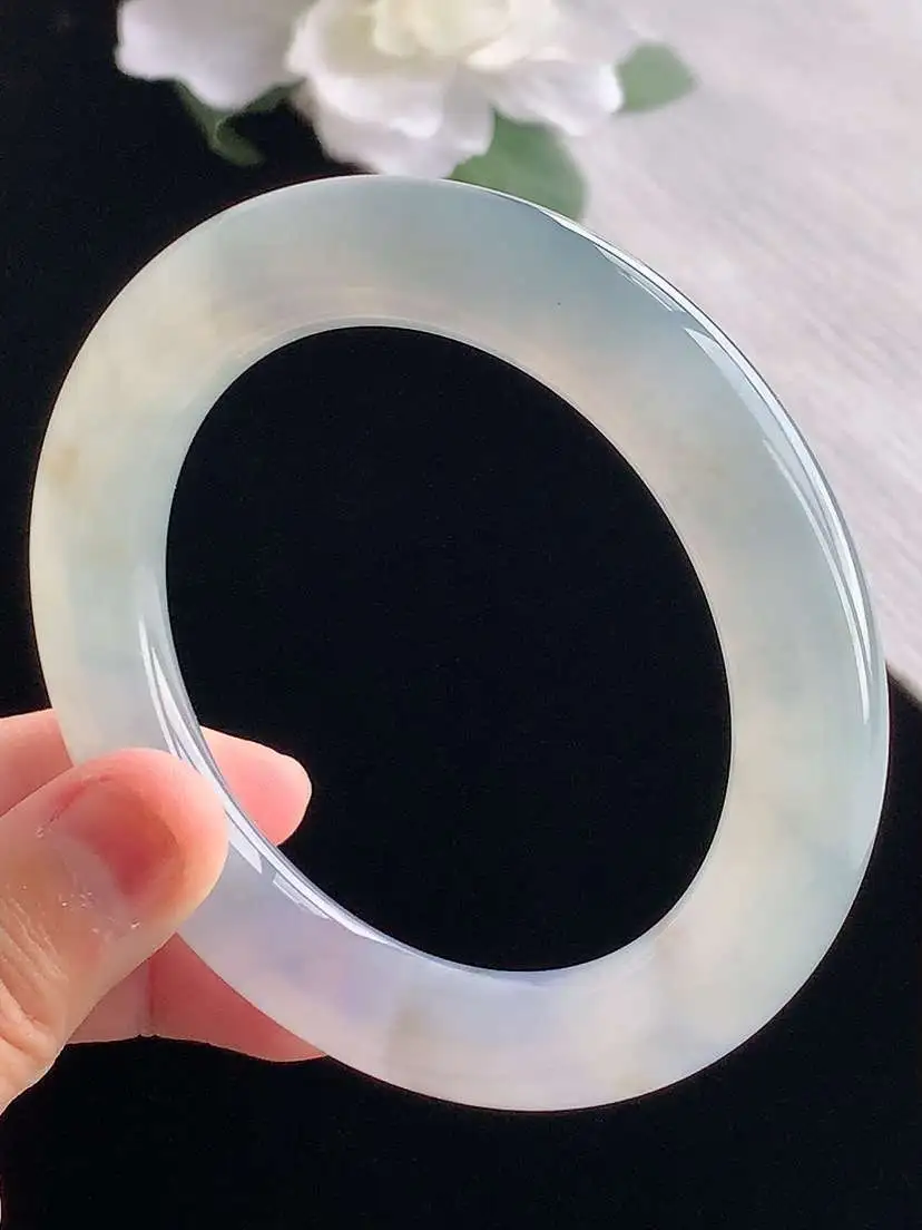 a货翡翠老坑冰种紫罗兰胖圆条手镯58-59圈口  尺寸58×11.6mm 重量79.83g 1020 A87