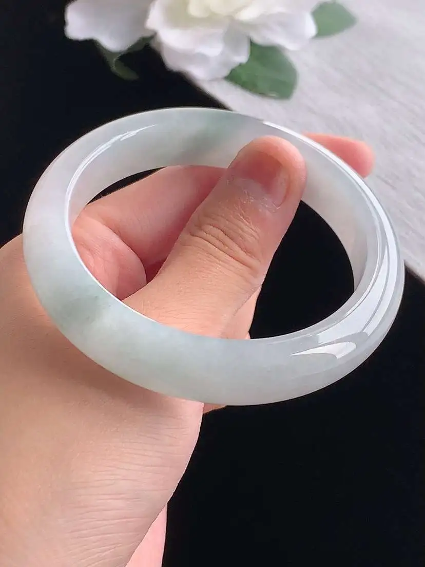 a货翡翠老坑冰种飘花正装正圈手镯56-57圈口 尺寸56.5×12.6×8.2mm 重量59.00g 1020