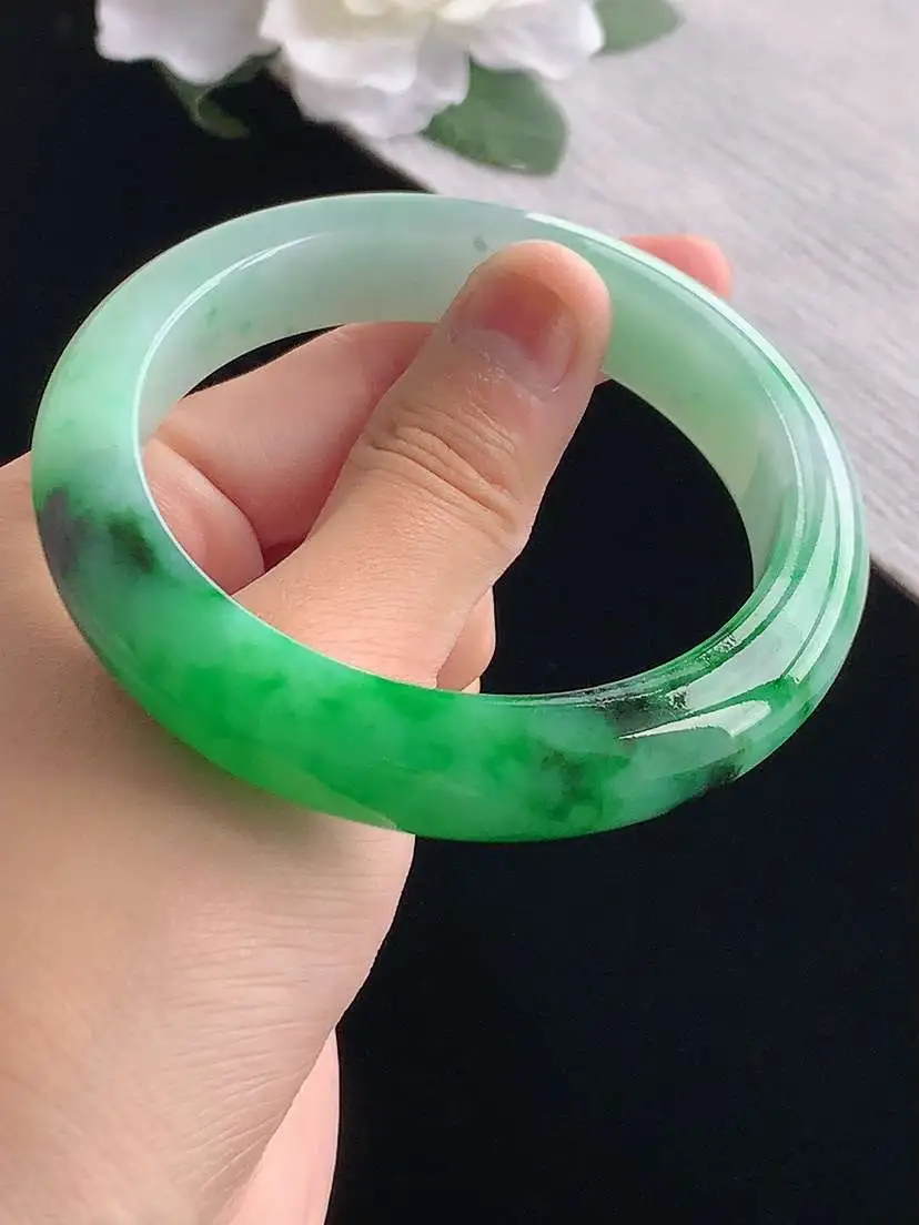 a货翡翠老坑冰种飘绿厚装正装正圈手镯59-60大圈口  尺寸59.2×12.8×9.5mm 重量71.93g 1020 A83