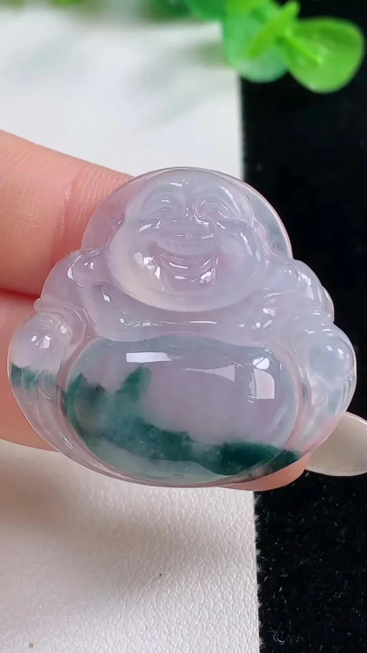 天然A货翡翠冰种飘花佛公吊坠，尺寸32.4-35-6.3，重量:10.87g
10月23日