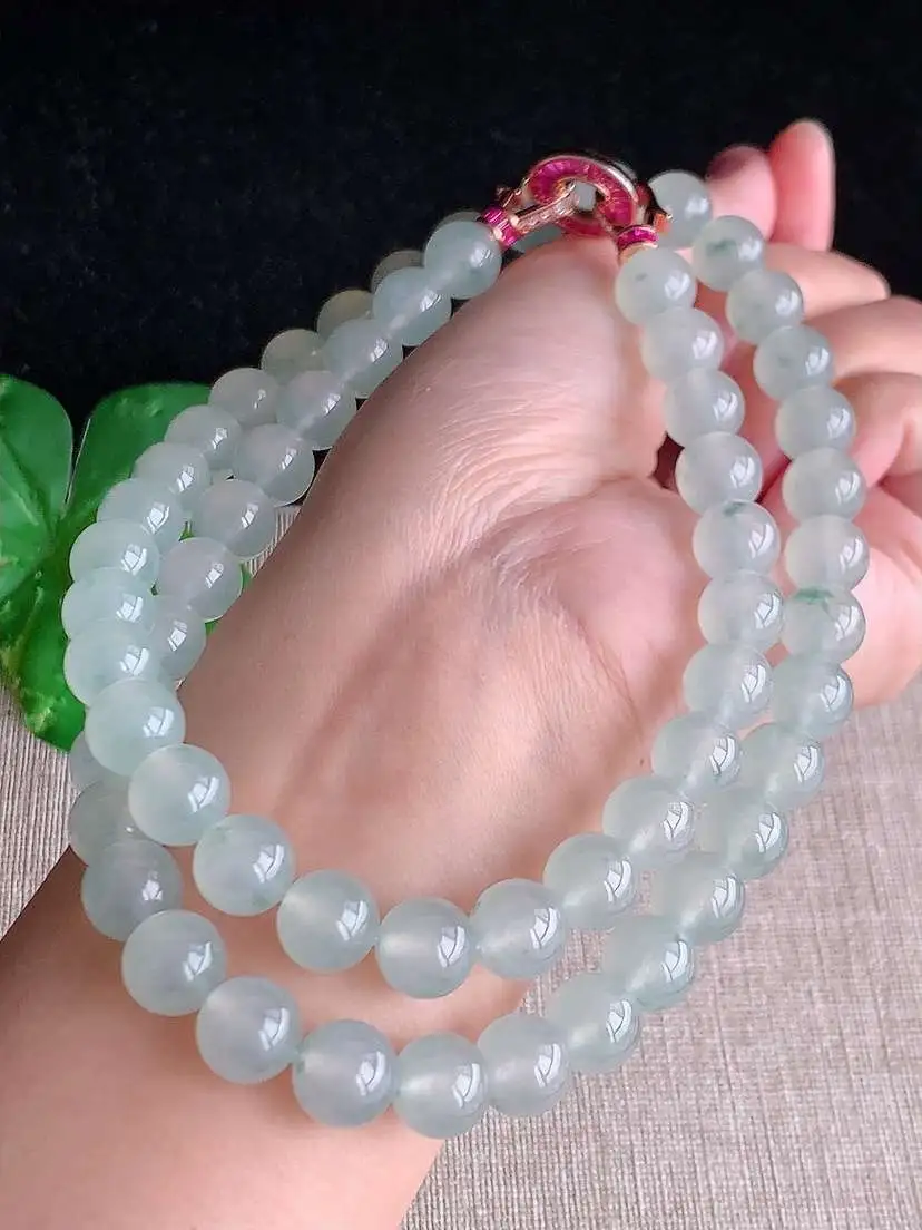 a货翡翠老坑冰种飘花圆珠佛珠手串60颗  尺寸9.6mm 重量100.68g 1023 A61