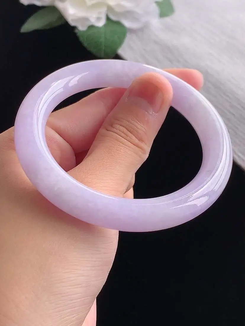 a货翡翠老坑冰种紫罗兰圆条手镯53-54圈口  尺寸53.6×9.8mm 重量51.03g 1023