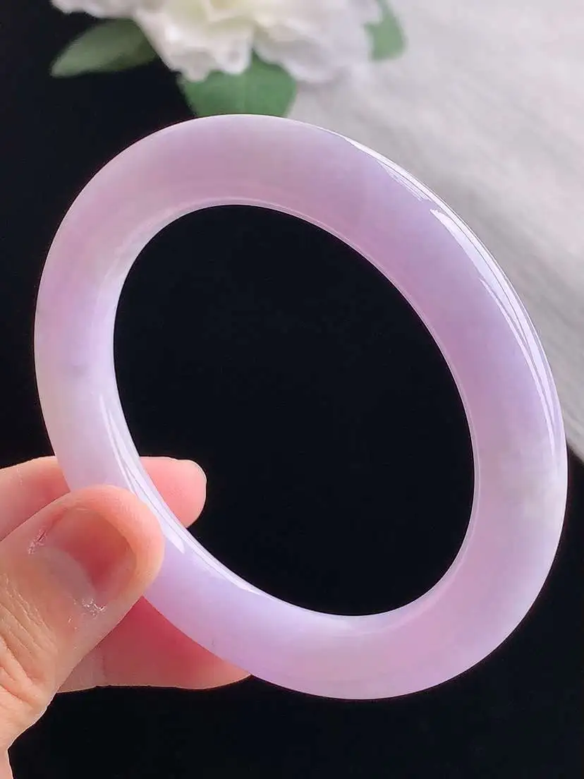 a货翡翠老坑冰种紫罗兰圆条手镯53-54圈口  尺寸53.6×9.8mm 重量51.03g 1023