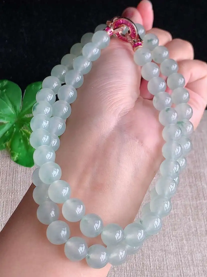 a货翡翠老坑冰种飘花圆珠佛珠手串60颗  尺寸9.6mm 重量100.68g 1023 A61