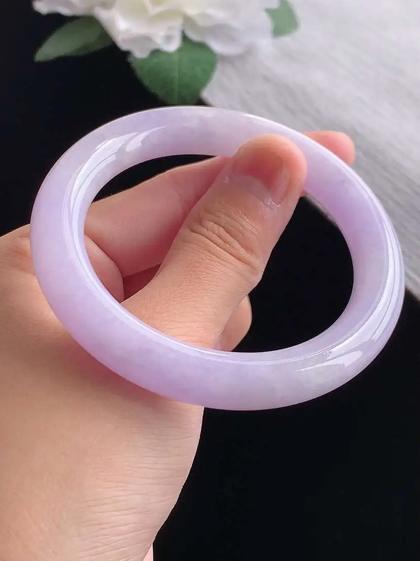 a货翡翠老坑冰种紫罗兰圆条手镯53-54圈口  尺寸53.6×9.8mm 重量51.03g 1023