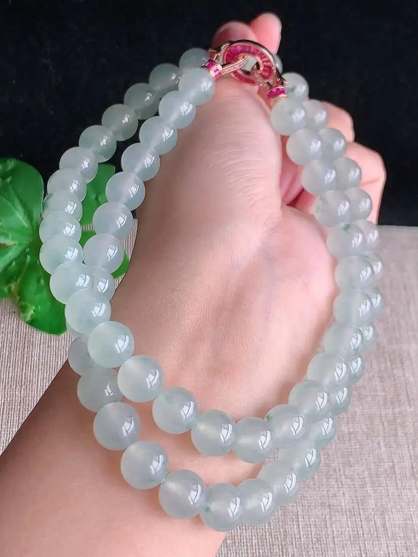 a货翡翠老坑冰种飘花圆珠佛珠手串60颗  尺寸9.6mm 重量100.68g 1023 A61