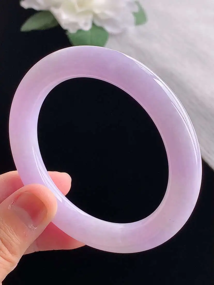 a货翡翠老坑冰种紫罗兰圆条手镯53-54圈口  尺寸53.6×9.8mm 重量51.03g 1023