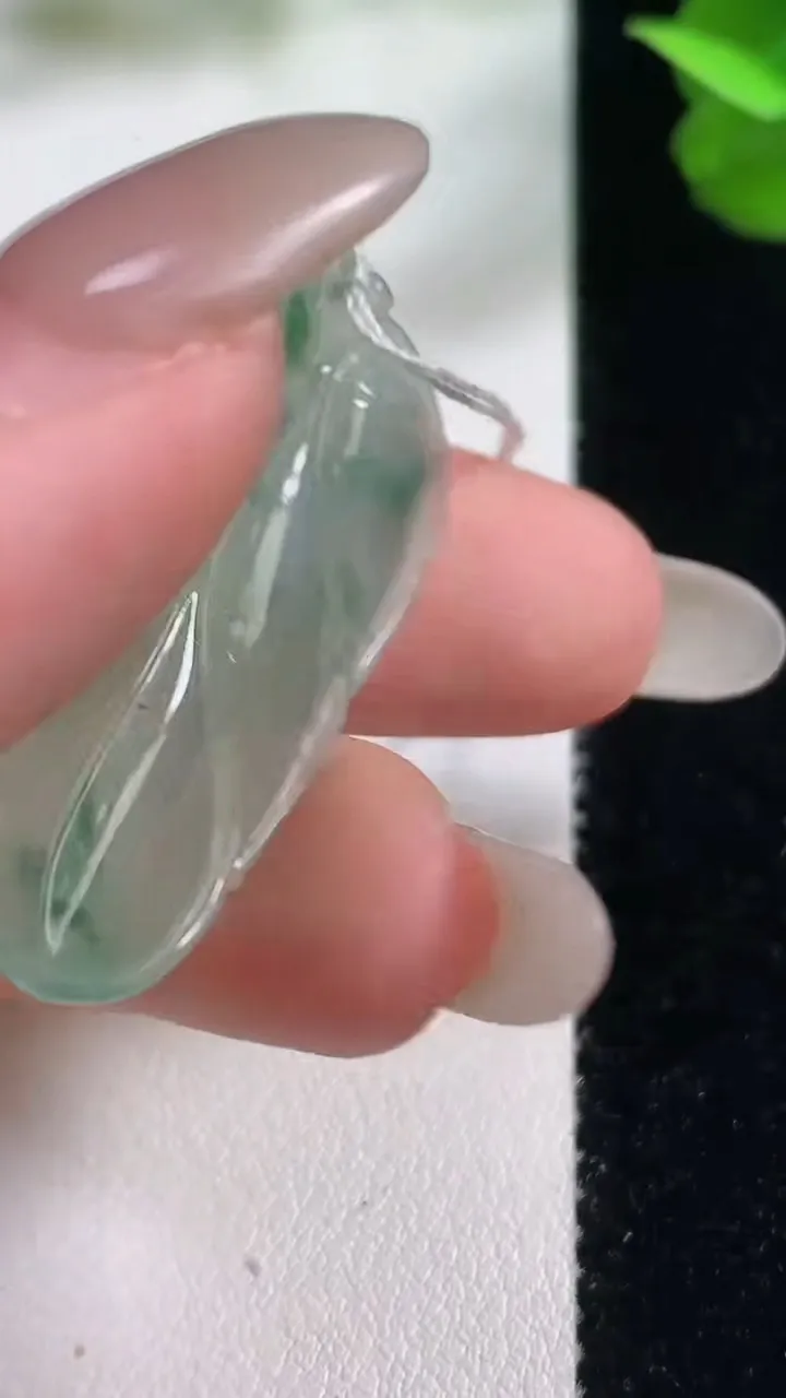 天然A货翡翠冰种飘花金枝玉叶 叶子吊坠，尺寸36.7-22-4.3，重量:6.12g
10月26日