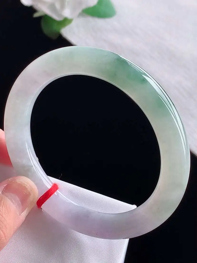 a货翡翠老坑冰种紫罗兰飘花圆条手镯56-57圈口  尺寸56.5×9.4mm  1025